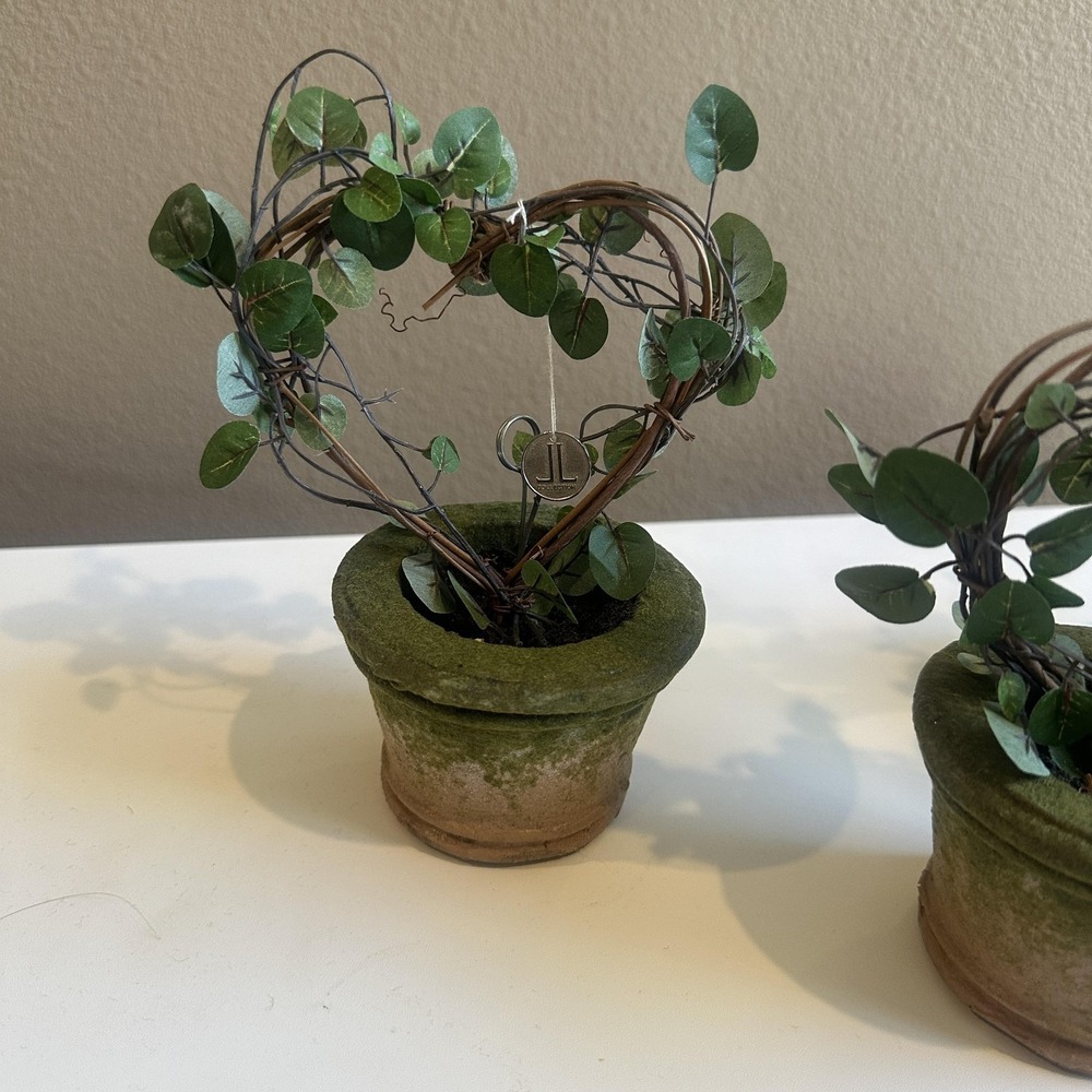 LL Collection Heart Topiary Set Of 3 In Pots 7 Inch Green Leaf Table Decor - Picture 2 of 9